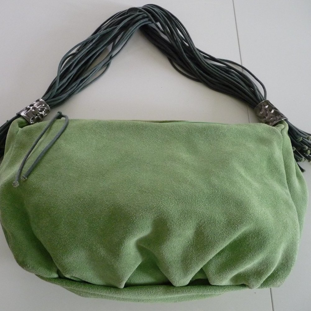 DEUX LUX TRENDY women's bohemian artsy hippie green suede shoulder bag